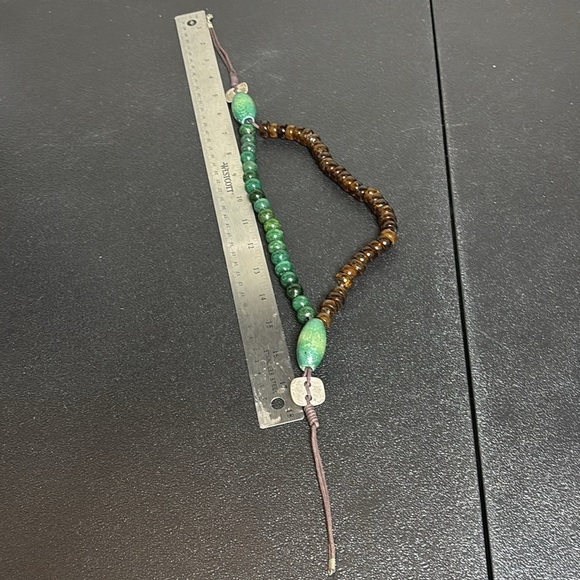 Artisan Emerald Green Malachite Gemstone Glass Wood Metal Cord Necklace - Picture 7 of 8